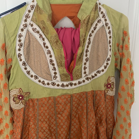 A green and orange anarkali with duptta and salwar - Picture 3 of 6